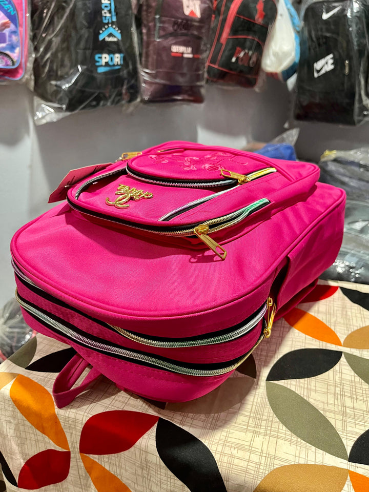 CHANNEL Pink Flower Embroidery Bagpack with Pure Foam Buckle